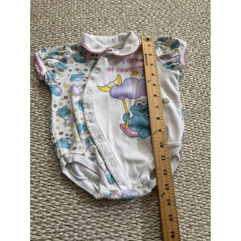 Sesame Street Cookie Monster Romper White Pink 6-9M Infant vintage y2k‎ 90's